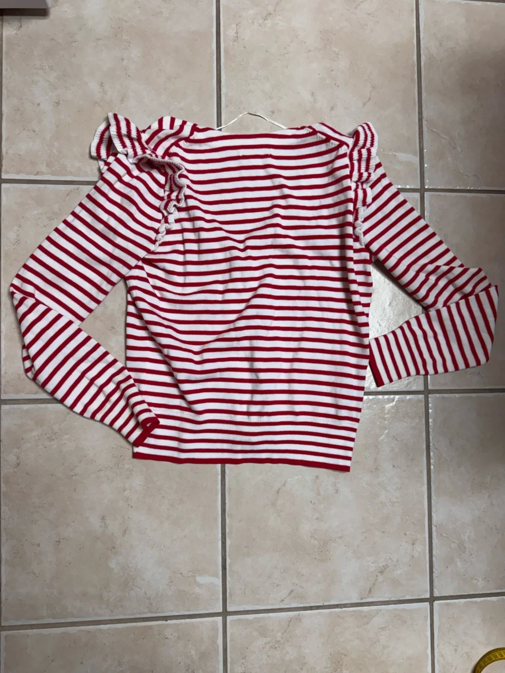 Charter Club Women’s Sail Away Red and White Striped Ruffle Shoulder Cardigan